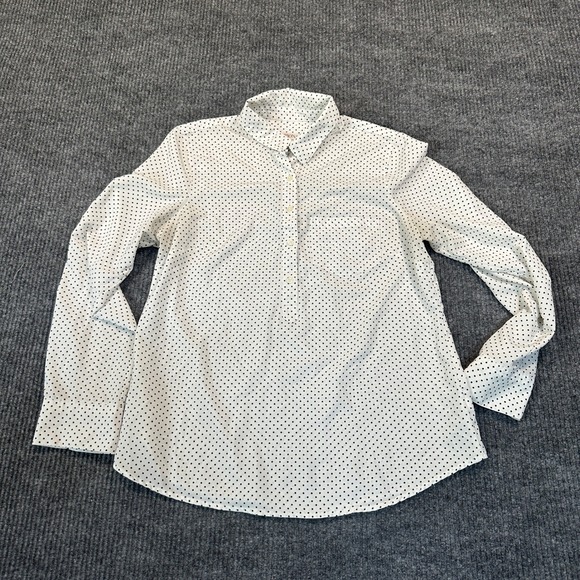 Merona Tops - Merona Polka Dot Popover Blouse Medium White Black Long Sleeve Pocket